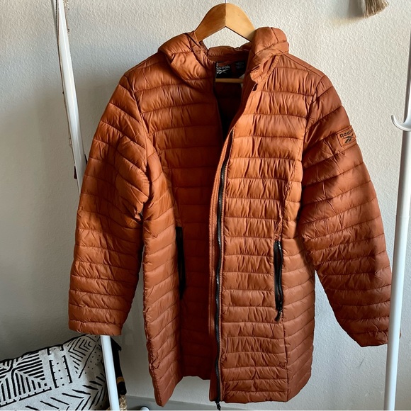 Reebok Orange Puffer Hooded Coat Size Large - Picture 3 of 11